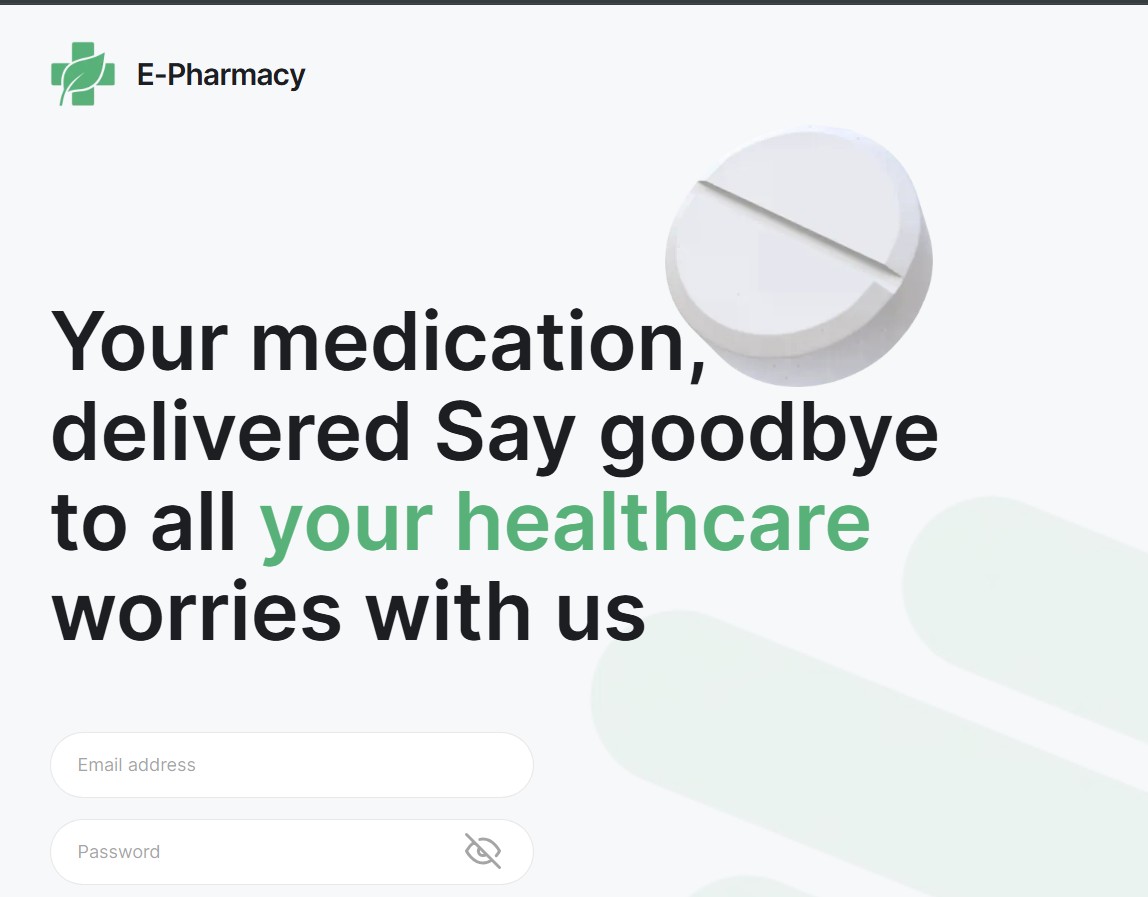 E-Pharmacy Admin — login screen cover