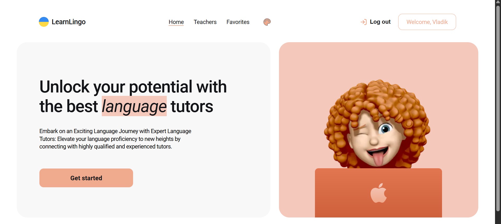 LearnLingo — home page hero with language-tutors call-to-action